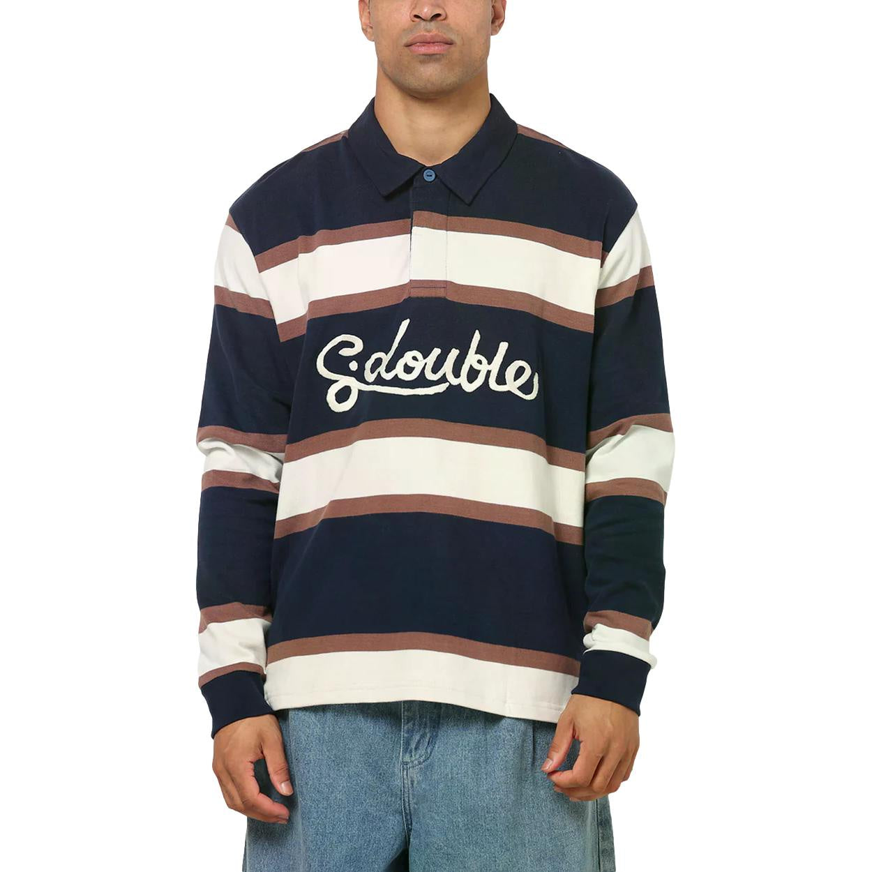 S Double Chain Stitch Longsleeve Rugby Navy