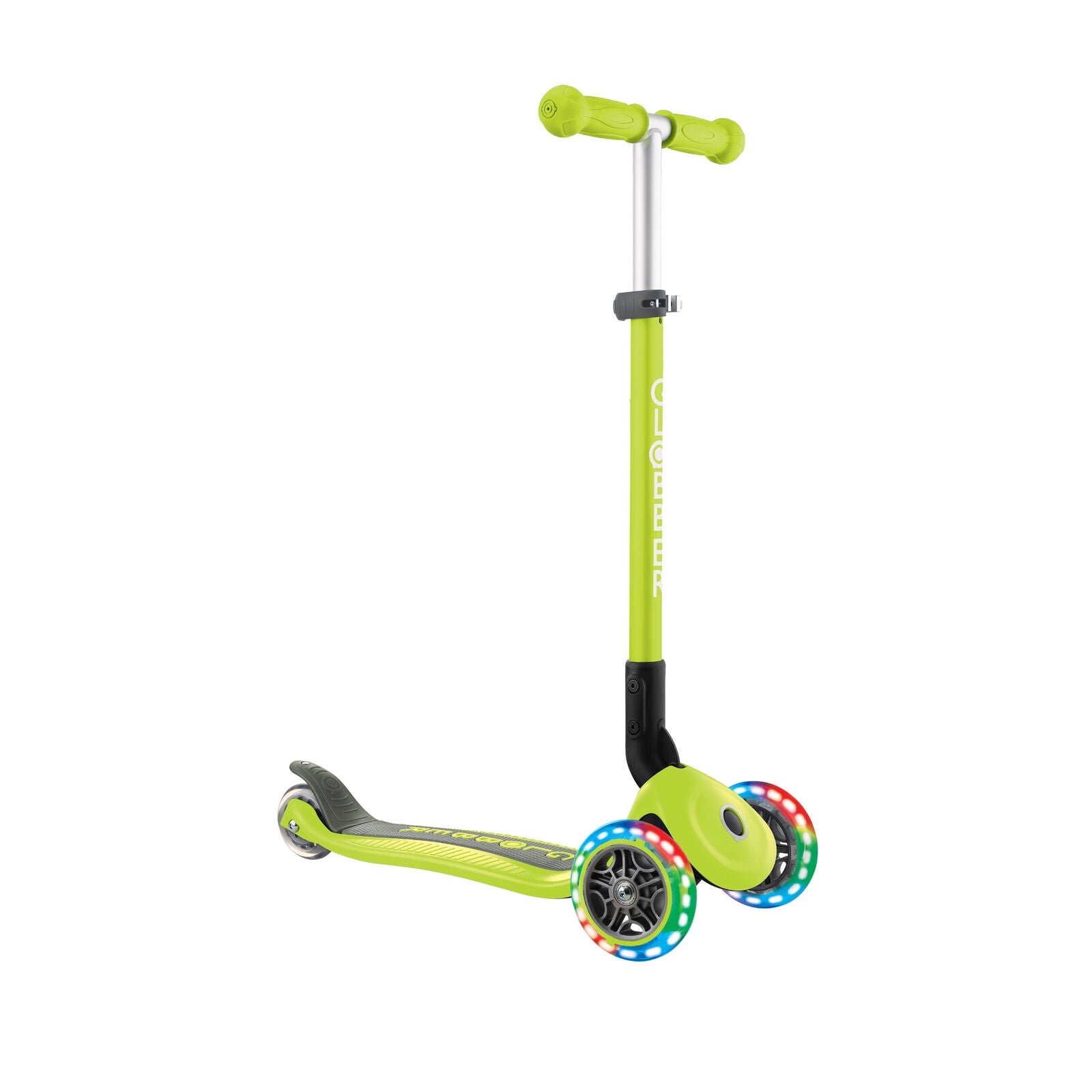 Globber Primo Foldable Lights Scooter - Lime Green/Khaki Green