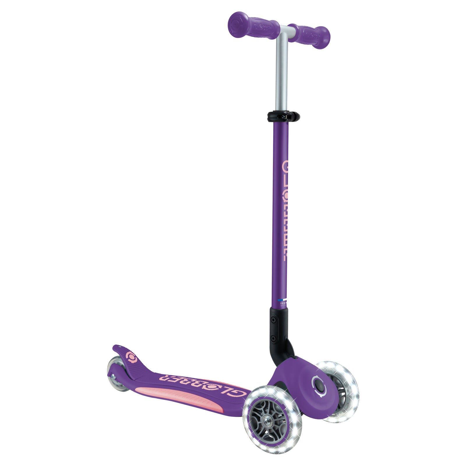 Globber Elite Primo Fold Plus Lights Scooter - Purple/ Pastel Pink