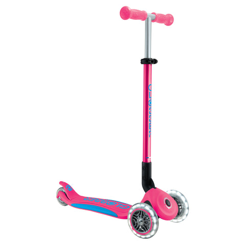 Globber Elite Primo Fold Plus Lights Scooter - Fuchsia Pink / Sky Blue