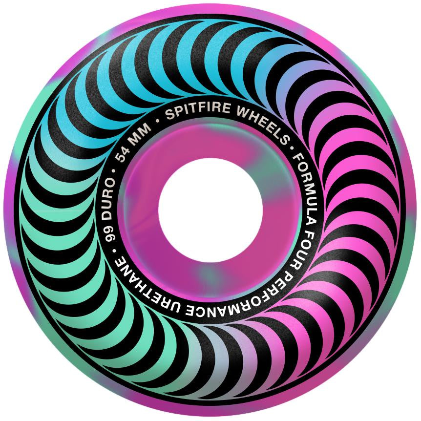 Spitfire Formula Four Pink / Teal Swirl Skateboard Wheels 54mm 99A