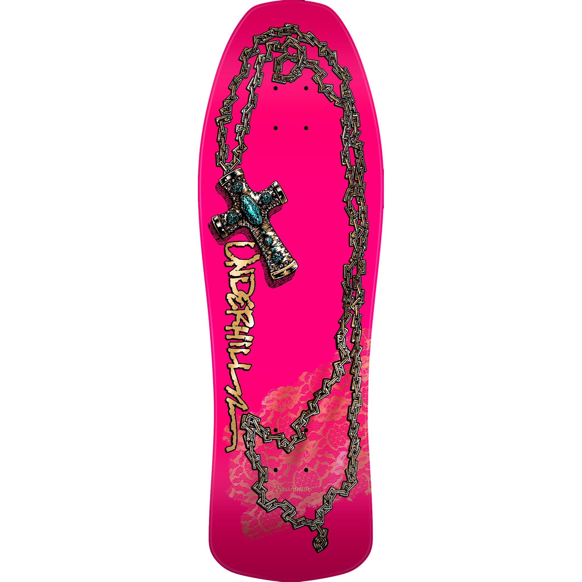Powell Peralta Ray Underhill Cross Reissue Skateboard Deck Pink/Gold Foil - 9.9 x 31.5