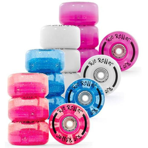 Rio Roller Light up Rollerskate Wheels Pink (Multi Colour light show) 4 pack