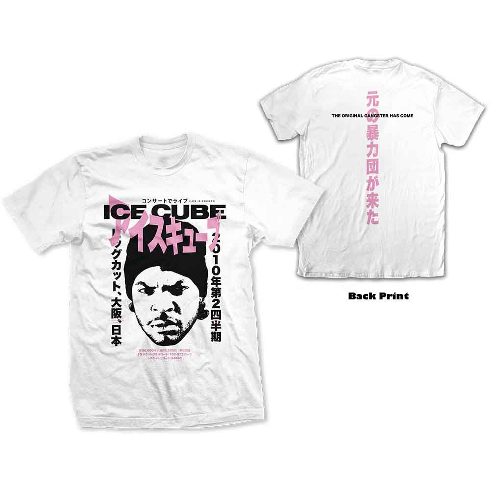 Ice Cube Unisex T-Shirt: Beanie Kanji (Back Print) White