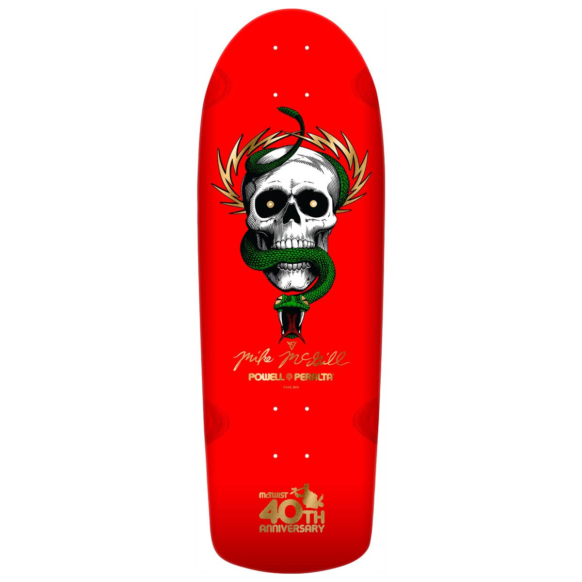 Powell Peralta McGill Skull and Snake 40th Anniversary Reissue Deck 10″ x 30.125″ Red/Gold
