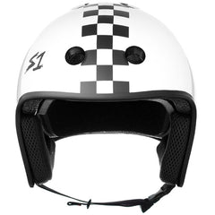 S-One E-Helmet Retro Lifer White Gloss/Black Checkers