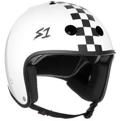 S-One E-Helmet Retro Lifer White Gloss/Black Checkers