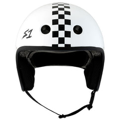 S-One Helmet Retro Lifer E-Helmet White Gloss/ Black Checkers