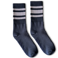 SOCCO White Striped | Navy Mid Socks