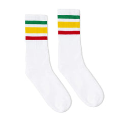 SOCCO Rasta Striped Socks | White Knee High Socks