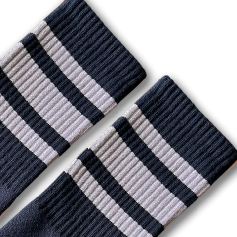 SOCCO White Striped | Navy Mid Socks