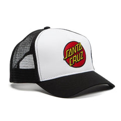 Santa Cruz Classic Dot Cap Curved Peak Snap Back Trucker Black / White