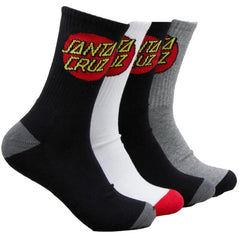Santa Cruz Classic Dot Socks Black / White / Charcoal 4 Pack